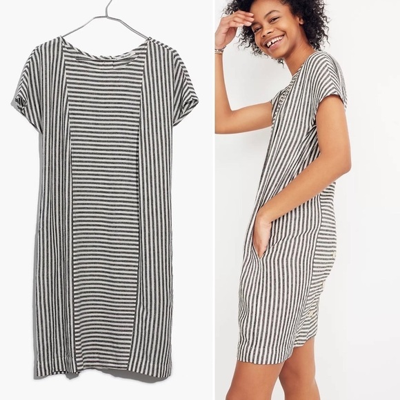 Mini Dress MADEWELL Stripe-Play Button-Back Tee Linen xsmall style g5305 - Picture 13 of 13